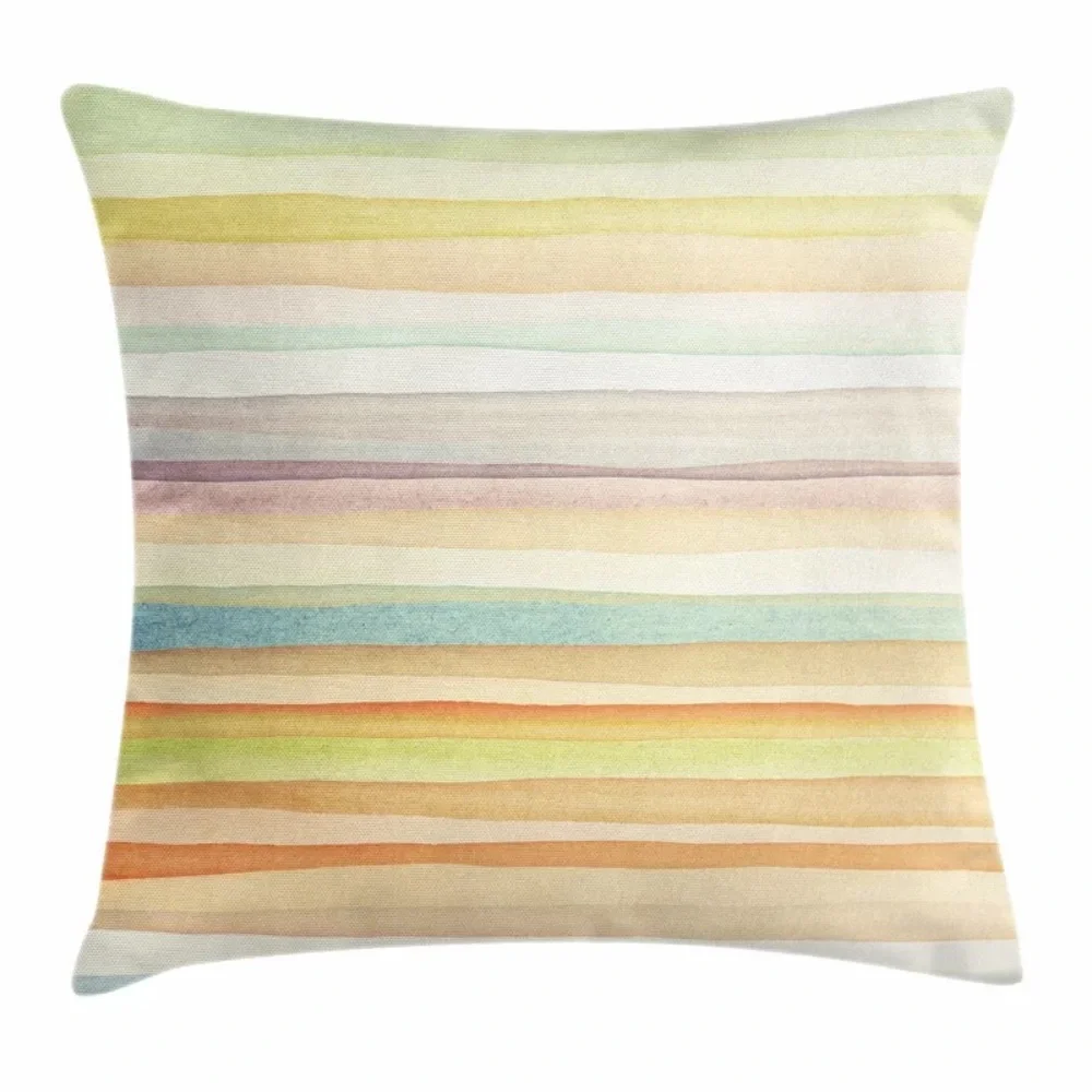 Luxury Home | Chic Coastal Pastel Watercolor Striped Throw Pillow Cover